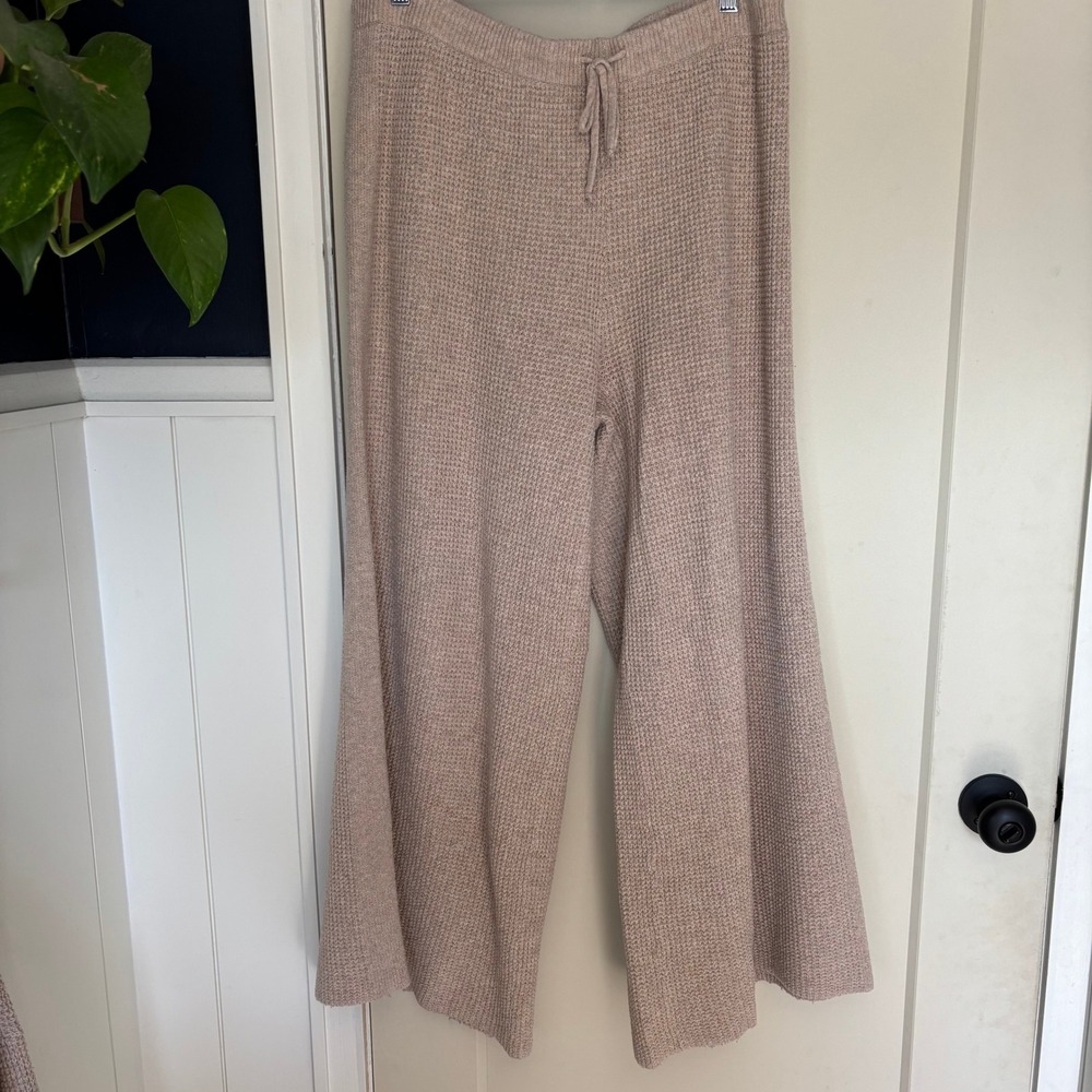 Aerie Cozy Thermal Waffle Knit Lounge Set sweater & wide leg pants L/XL short - Picture 7 of 10